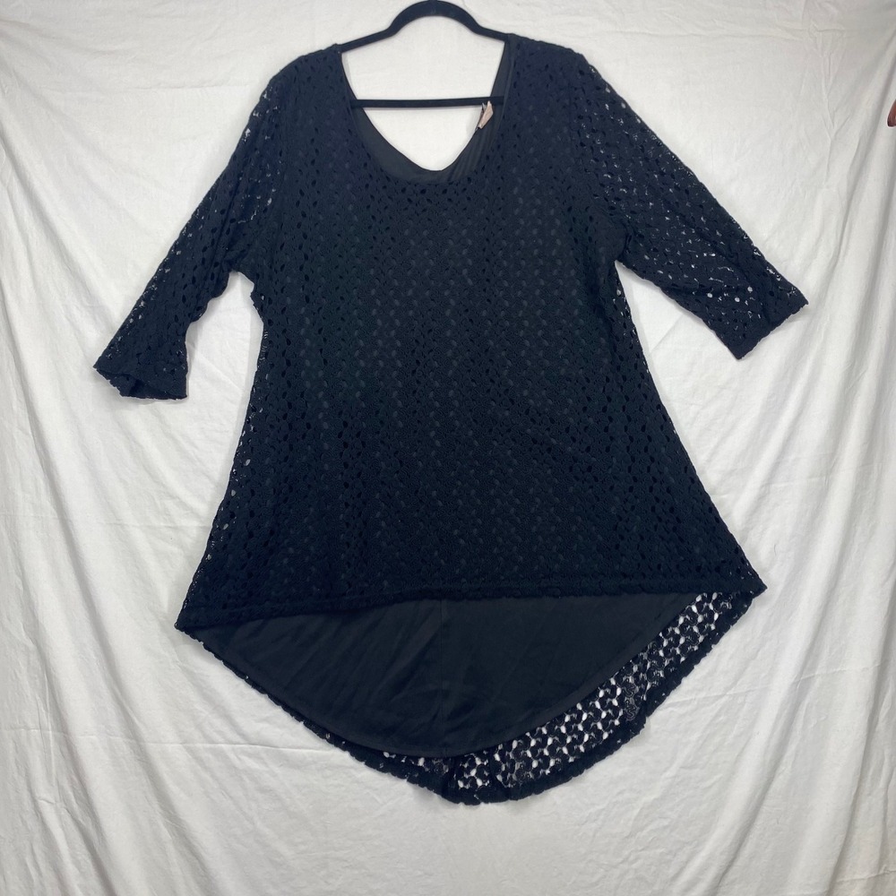 Monroe and Main Black Floral Lace High-Low Tunic Top 3/4 Sleeve Lined Womens XL